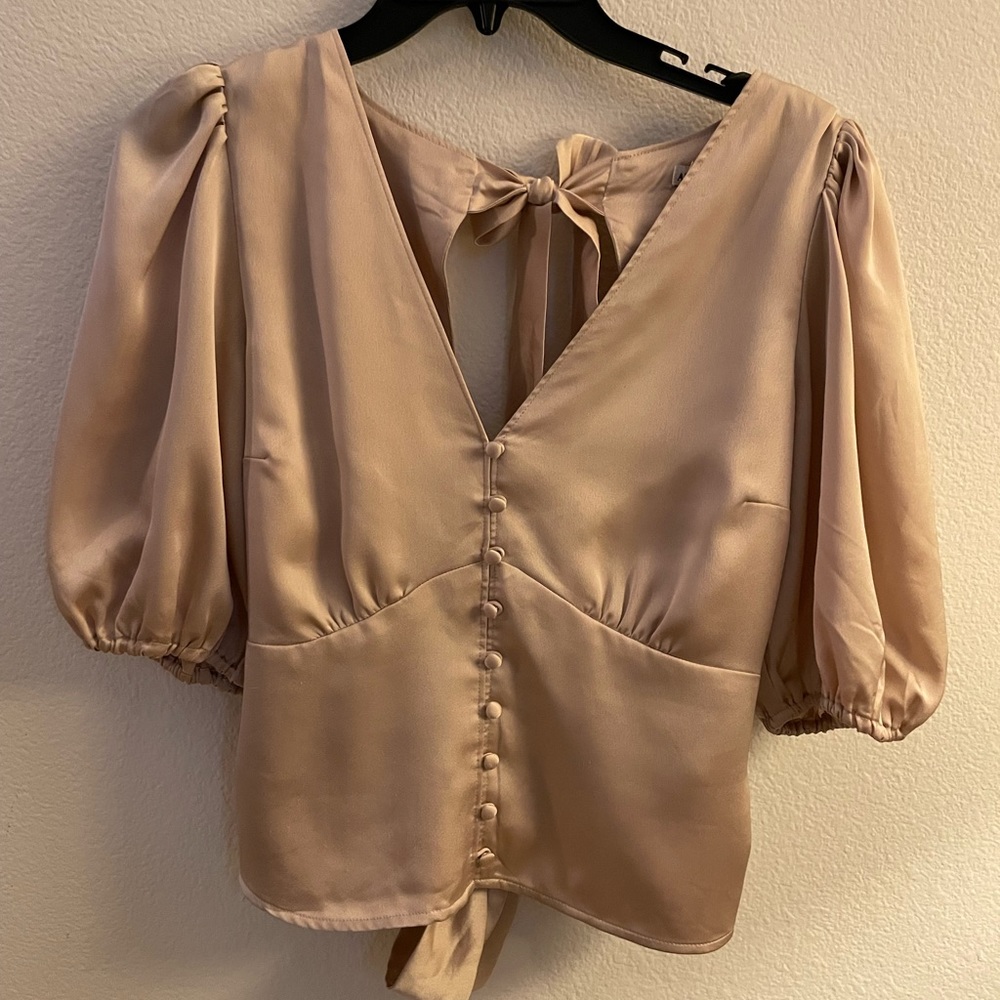 Blush gold tie back blouse
